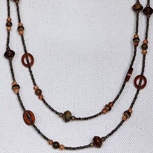 Mei Fa Necklace Amber Color Glass Beads‎ + Plastic Discs. 26" Long or Double up!